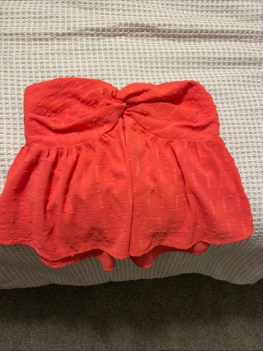 Forever 21 Coral Strapless Twist Peplum Top